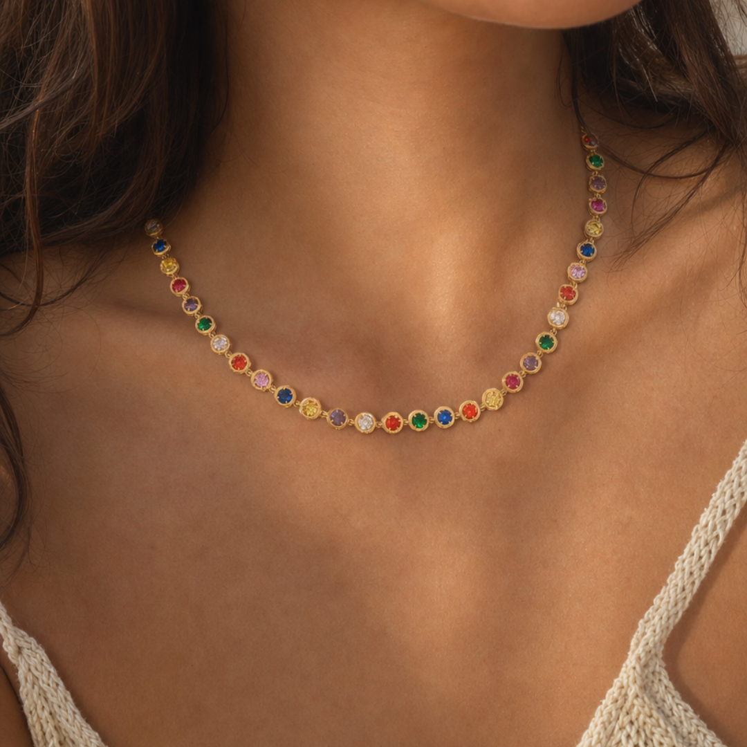 Rainbow Glow Tennis Necklace