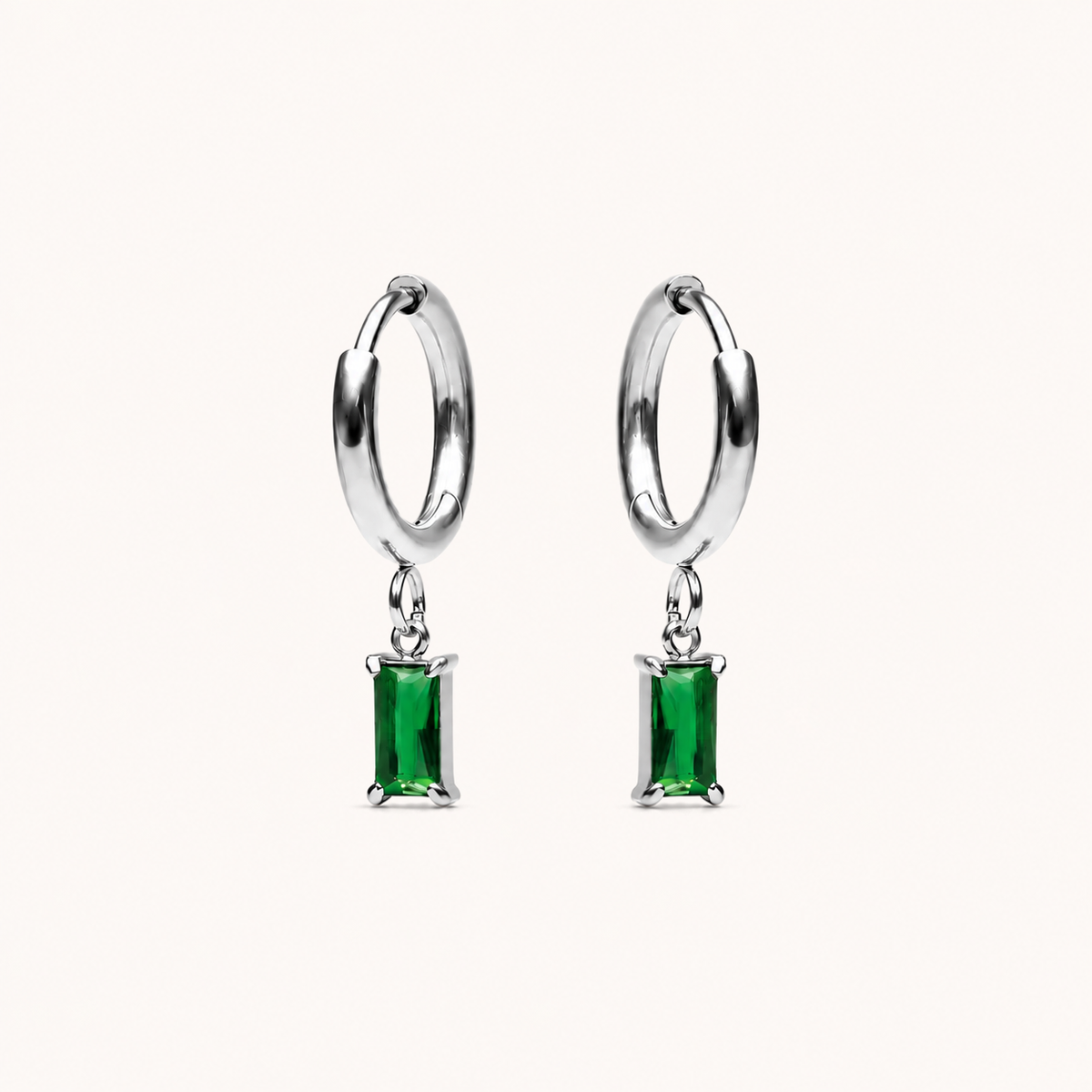 Emerald Drop Earrings Silver